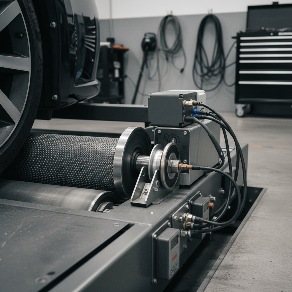 Detailed view of chassis dynamometer equipment and sensors